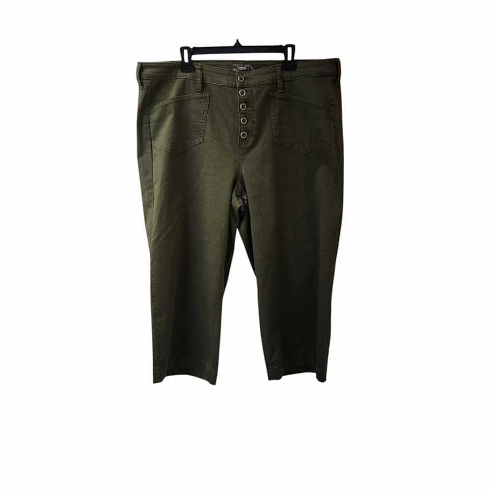 Torrid Green Button Fly Crop Wide Leg Twill High Rise Patch Pocket Pants Size 20